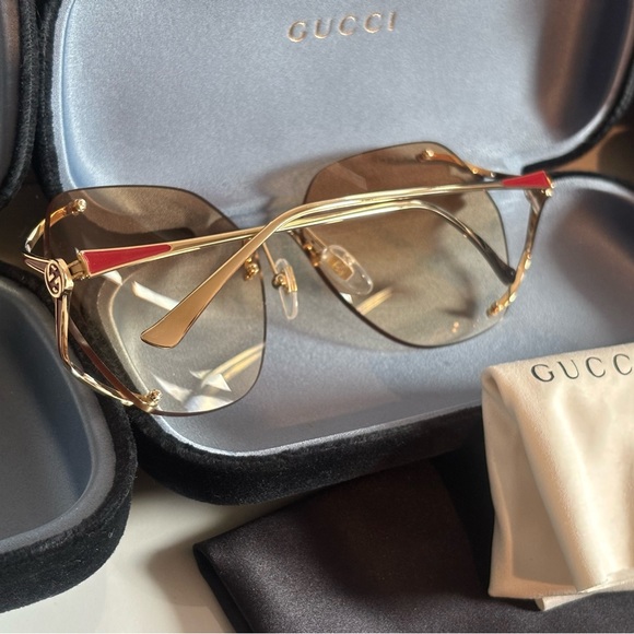 Gucci 💅✨ Brown Gradient Gold GG Lens 59 15 130mm Sunglasses GG0651S 005 NEW - Picture 5 of 14